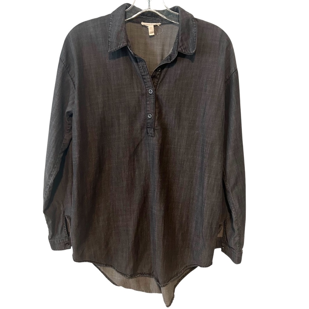 Eileen Fisher Women's Black Denim Cotton Blend Popover Top in Size XS‎